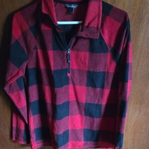 Eddie Bauer Red and Black Buffalo Plaid Fleece 1/2 Zip Pullover Women's Small